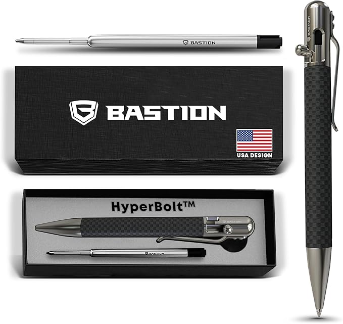 BASTION® Luxury Carbon Fiber Bolt Action Pen, Durable Professional Ballpoint Pen for Travel, School and Work Birthday Gift Idea - Carbon Fiber and Stainless Steel