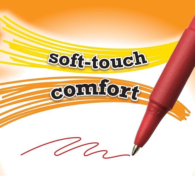 BIC Soft Feel Red Retractable Ballpoint Pens, Medium Point (1.0mm), 12-Count Pack, Red Pens With Soft-Touch Comfort Grip
