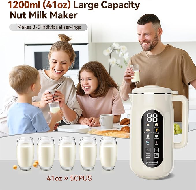 10-in-1 Nut Milk Maker Machine, 41oz Plant-Based Milk Blender with IMD Screen – Self-Cleaning, 12H Delay Start, Keep Warm, Automatic for Soy/Oat/Almond Milk, Juice, Smoothie, Soup, Boil Water & Cream