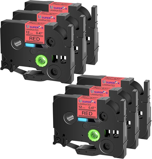 6PK Compatible for Brother P-Touch Label Maker Tape TZe-431 TZe TZ Label Tape TZ-431 TZe431 TZ431 12mm 0.47'' Laminated Black on Red Tape for PT-D210 D220 H110 D400