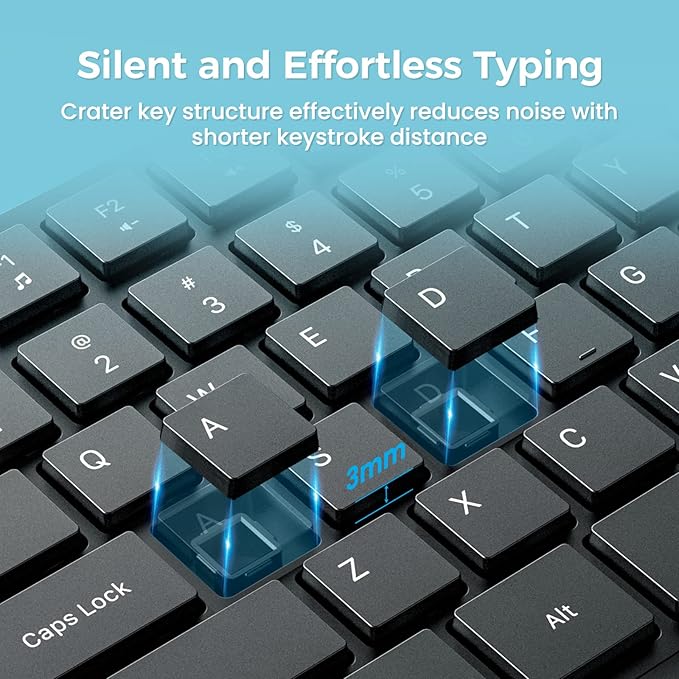 Lovaky MK98 Wireless Keyboard, 2.4G Ergonomic, Computer Keyboard, Enlarged Indicator Light, Full Size PC Keyboard with Numeric Keypad for Laptop, Desktop, Surface, Chromebook, Notebook, Black