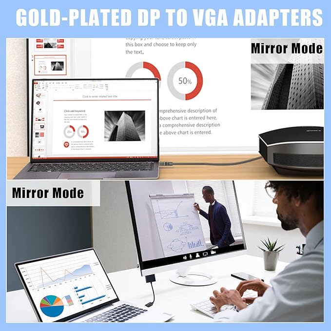 Yunsailing 10 Pack DisplayPort to VGA Adapters Gold Plated Compatible with Laptop Monitor PC Projector
