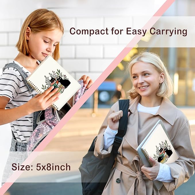 Lacama Black Cat Notebook Journal, Cute Cat Notebook Gifts for Women, Trendy Black Cat Spiral Notebooks, Gifts for Cat Lovers, Cat Stationary, Cat Notepad, School Supplies, Office Supplies 5.5x8.3