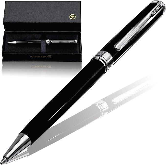 Customized Black & Silver Luxury ballpoint pen (Made In USA) fancy gift set for women, Chrome Finish, Professional executive pen gift set for men (Lux Custom-BallPoint Black-Silver)