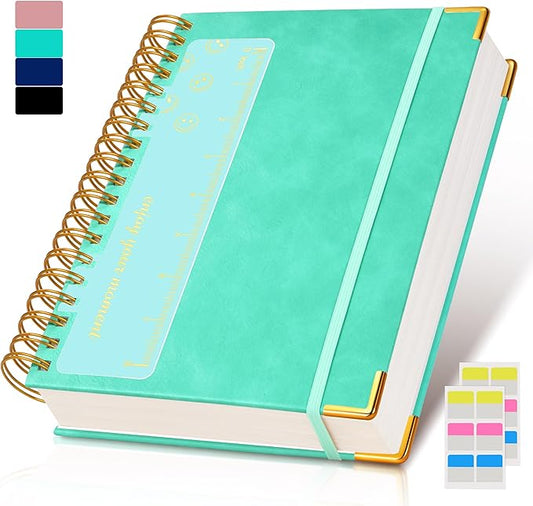 Spiral Notebook Journal 7.6” x 10”, 300 Pages Hardcover Leather Lined Journals for Women Men, B5 Large College Ruled Notebooks with 100 GSM Thick Paper, Spiral Journal for Writing Work School, Teal