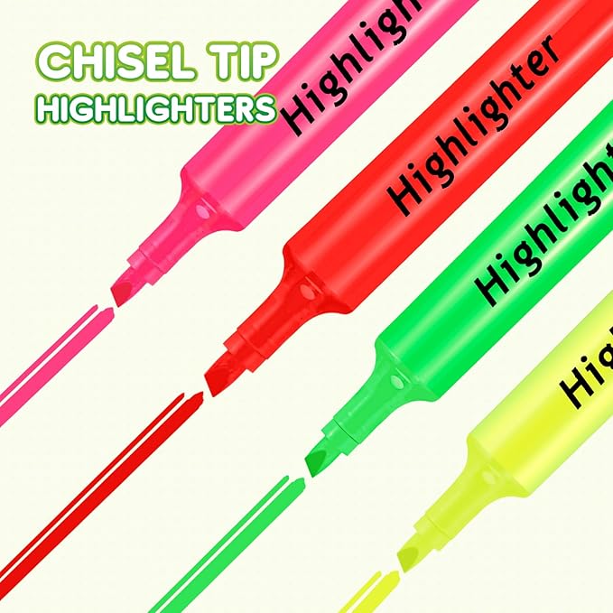 Qilery 24 Pack Tank Style Highlighters Chisel Tip Highlighters Bulk Colored Markers for Adult Coloring, Home Office Supplie(Yellow)