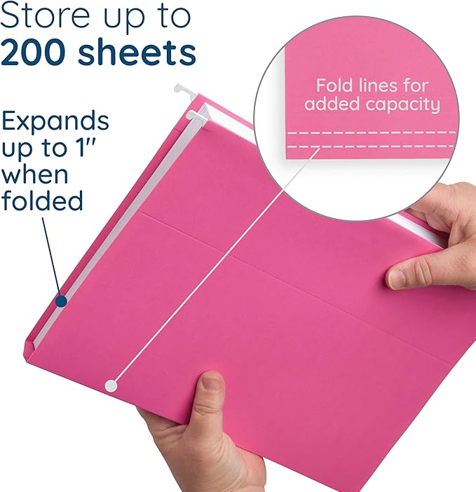Blue Summit Supplies 25 Pink Hanging File Folders Letter Size, Reinforced Hanging File Folders Pink, Designed for Home and Office Color Coded Organization