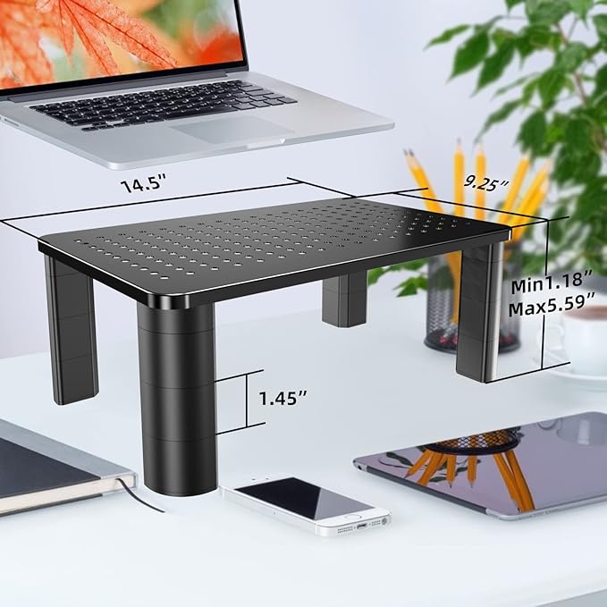 Pholiten Monitor Stand Riser 3 Height Adjustable, Desk Organizer for Monitor with Airflow Vents, Laptop Stand for Desk, Up to 44lbs