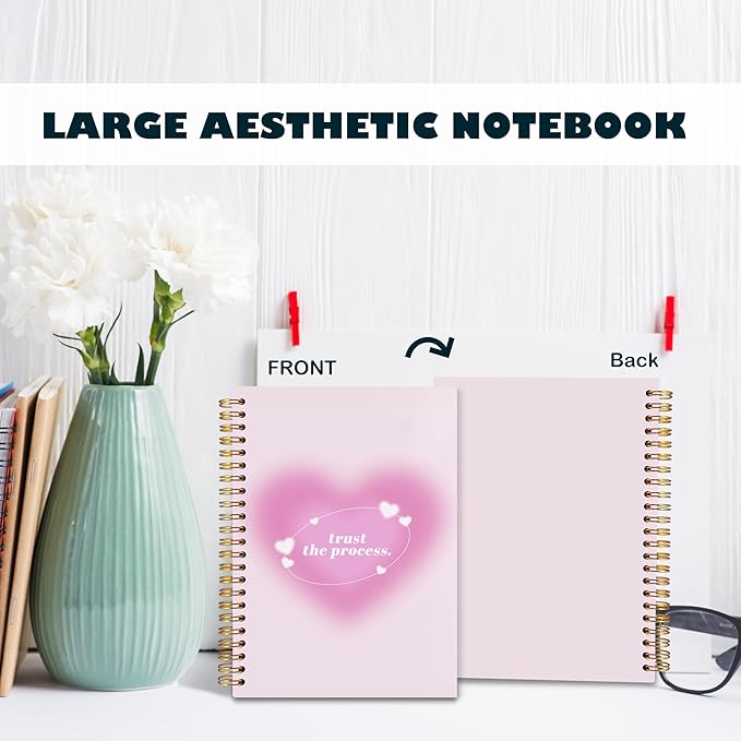 BearCake Trendy Y2K Pink Aura Preppy Notebook Journal, Trust the Process Inspirational Notebooks, Aesthetic Notebooks, Pink Aesthetic Office Supplies, Hardcover Spiral Notebook 5.5x8.3