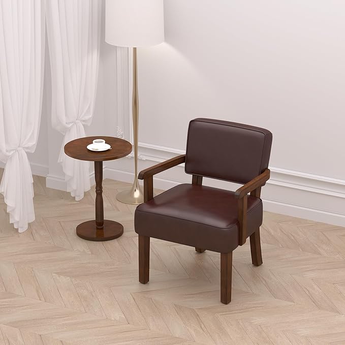 Accent Chair, PU Leather Living Room Chairs Oversized with Soft Seat and Armrests, Armchair for Bedroom, Dinning, Reading, Waiting Rooms (Leather Cherry)