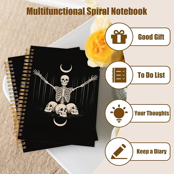 WUCHJ Witchy Gothic Spiral Notebook, Astrology Journal, Celestial Sun and Moon Phases 5.5x8.3 Inch,Lined Notebooks College Ruled, Magic Notebook for Women, Astrology Gifts for Women