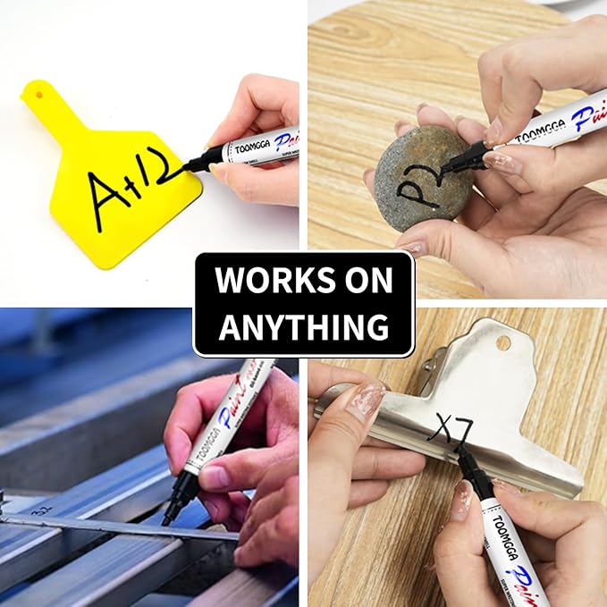 Black Paint Pens Permanent Paint Markers - 6 Pack Oil Based Marking Pens, Medium Point, Quick Drying and Waterproof Pens for Rock Painting Car Tyre Metal, Plastic, Canvas, Wood