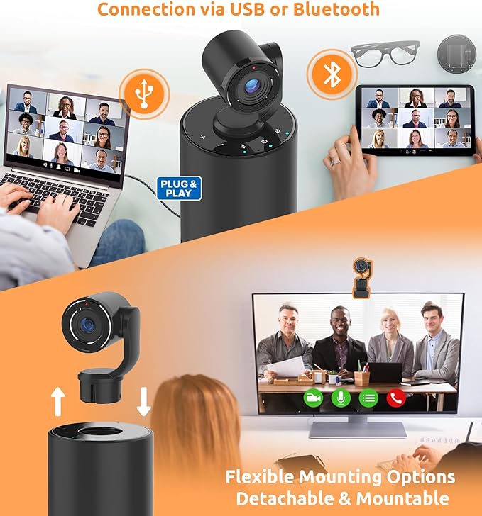 TOUCAN Video Conference Camera with 4 Noise-Cancelling Mics, Speaker, Adjutable Camera, 1080p Detachable USB Webcam Plug and Play Works with Zoom, Microsoft Teams and More, for PC/Mac/Laptop