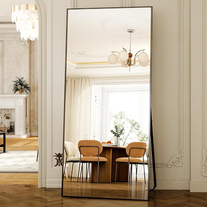GLSLAND-38 x 77" Rectangular Full Length Mirror - Large Floor Mirrors Aluminum Alloy Frame Full Body Dressing Mirror for Bedroom, Living Room,Black