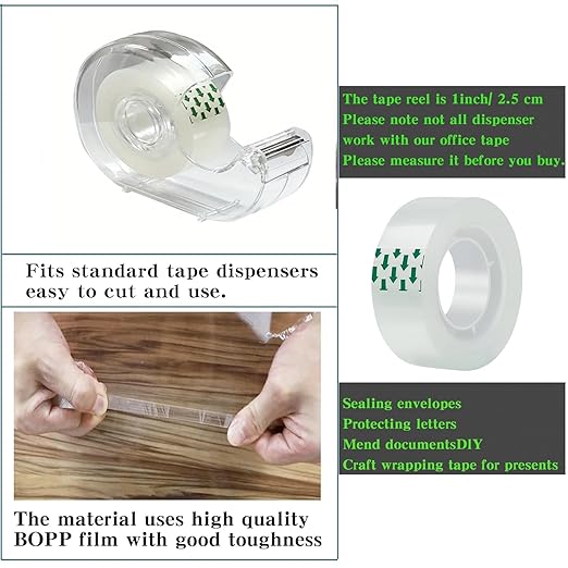 Transparent Tape 16 Rolls Clear Tape Tape Bulk for Office Supplies and School Supplies, Glossy Finish,3/4 in x 720 in 16 Dispensered Rolls