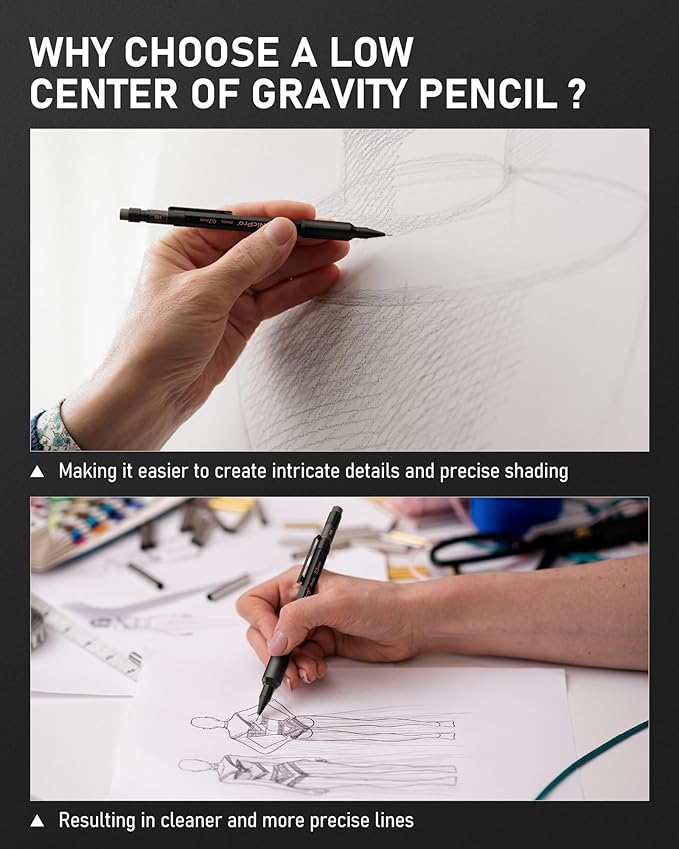 Nicpro 0.5 mm & 0.7 mm Mechanical Pencil Set with Case, MP2000 Metal Artist Mechanical Pencil With 6 Tube HB 2B Lead Refills, Eraser, Weatherproof Barrel for Outdoor Writing Drafting Sketching