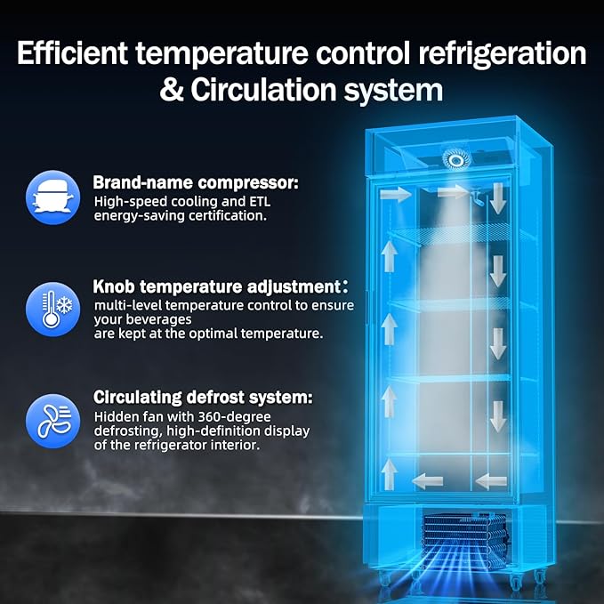 Commercial Display Refrigerator with Glass Door 12 Cu.ft Merchandiser Beverage Cooler Bar Black Drink Fridge for Convenience Stores, Supermarkets,Bars,Offices