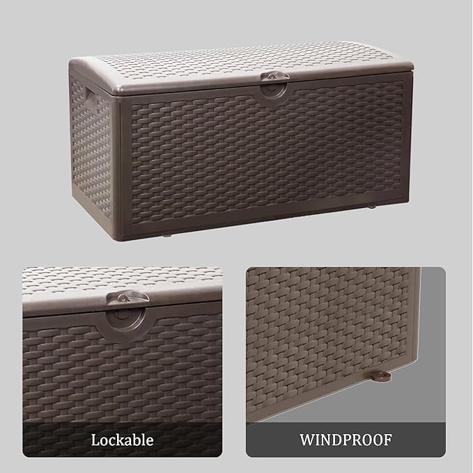 80 Gallon Pro Outdoor Storage Box Waterproof Lockable Resin Deck Box Large, Patio Storage Bin for Pool Accessories Cushion Furniture, Garden Tools, UV-Resistant Outside Delivery Brown