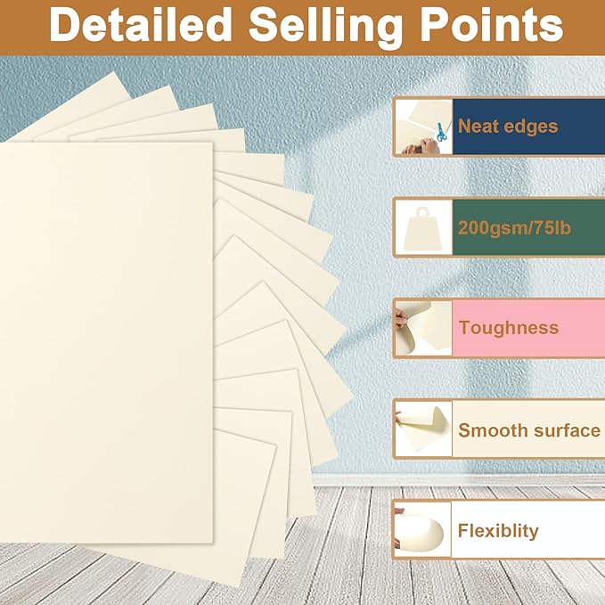 40 Sheets Cream Cardstock 8.5 x 11 Off White Paper, 200gsm/75lb Ivory Card Stock Certificates Paper for DIY Cards Making, Business Cards, Invitations, School Crafting, Menus, Office Printing