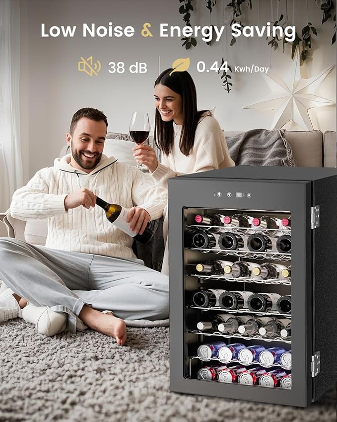 4.5 Cu.Ft Wine Cooler Refrigerator - 45 Bottle Wine Fridge with Glass Door for Beer Soda Water Drink, Small Wine Cellar Beverage Refrigerator for Bedroom Home Office Bar Dorm, Black