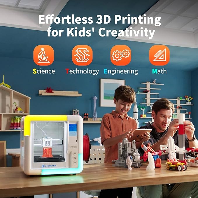 X-Maker 3D Printer for Kids and Beginners, Fully Assembled High-Speed 3D Printer with Auto Leveling Bed, Wi-Fi Printing, High Precision Small 3D Printer with App, PLA Filament Supported