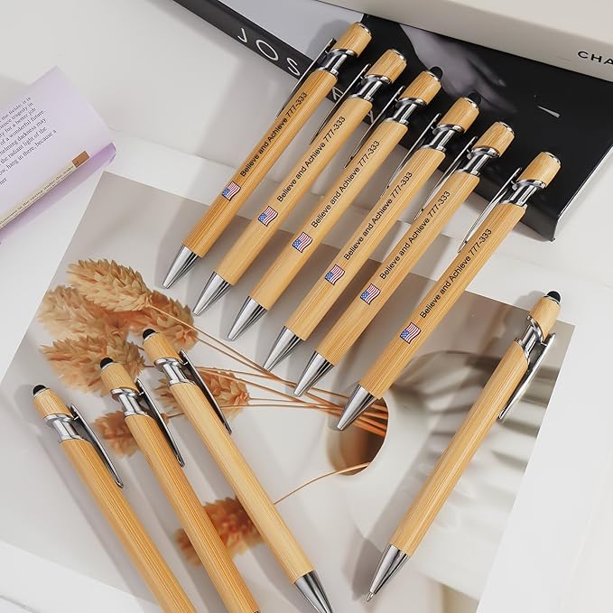 Personalized Pen Customizable Bamboo Pen with Stylus -Customizable Text Logo Name Ballpoint Pens with Black Ink-Personalized Gift Ideas for School Back Day Office Business Home(40 Count/Pack)