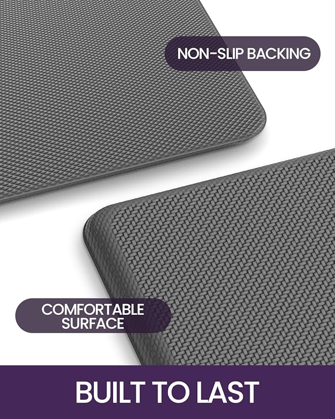 DEXI Kitchen Mat Cushioned Anti Fatigue, Non Slip Waterproof Comfort Standing Floor Rug for Kitchen, Office, Sink, Laundry, 48x20, Grey