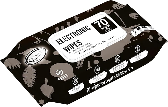 Air Jungles Electronic Screen Cleaning Wipes 70 Count, Quick Dry, Extra Large 8"x10" Cleaner Wipes for TVs, Monitors, Tablets, Phones, Laptops, Keyboards, Computer, Glasses