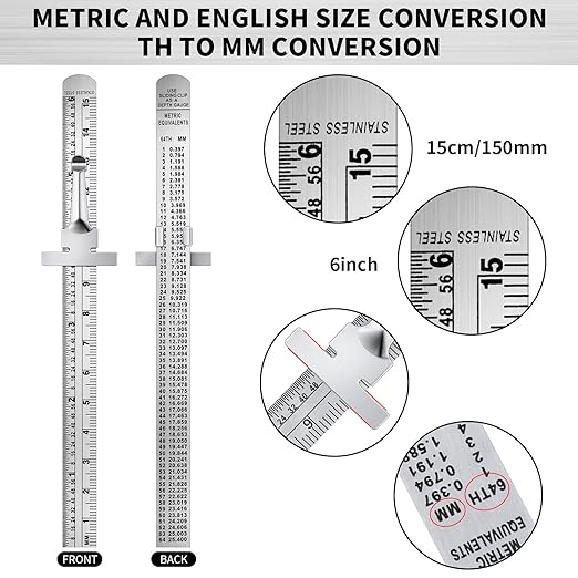 6 Inch 15 cm Pocket Ruler Flexible Precision Stainless Steel Ruler with Detachable Clips Stainless Steel Pocket Clip Scale Gauge Metric British System(30 Pieces)