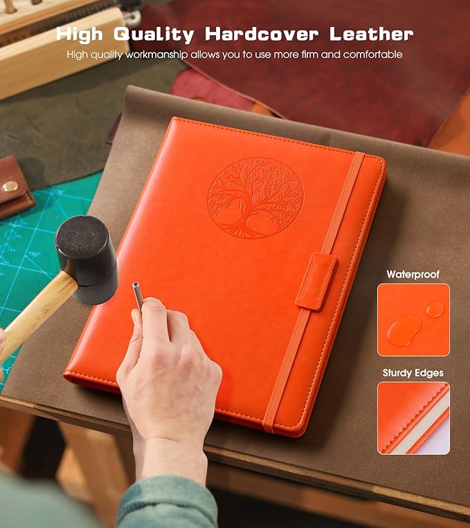 Lined Journal Notebook for Women Men,256 Pages A4 Large Hardcover Leather Journals for Writing,Travel,Business,Work,School,College Ruled Notebooks for Note Taking,Diary Notepad 8.6"×11"(Orange)