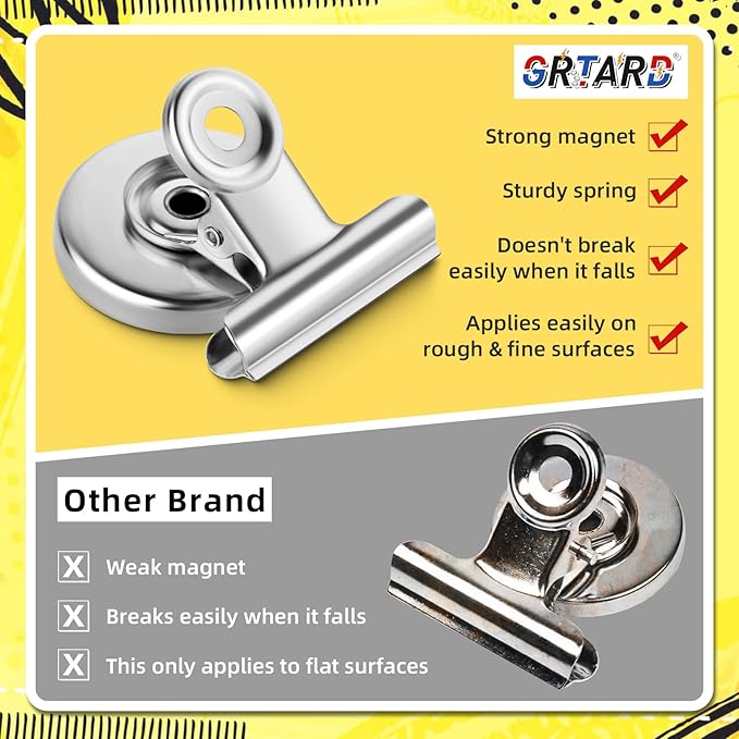 Magnetic Clips 50 Pack Office Products, Stainless Steel Clips Peferct for House Office School Use, Hanging Home Decoration, Photo Displays, 1.2 Inch, (Silver)