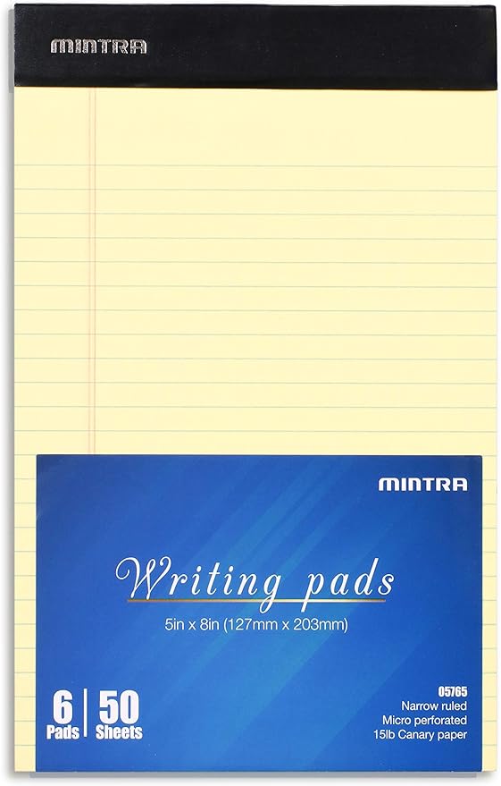 Mintra Office Legal Pads - ((BASIC CANARY 6pk, 5in x 8in, NARROW RULED))