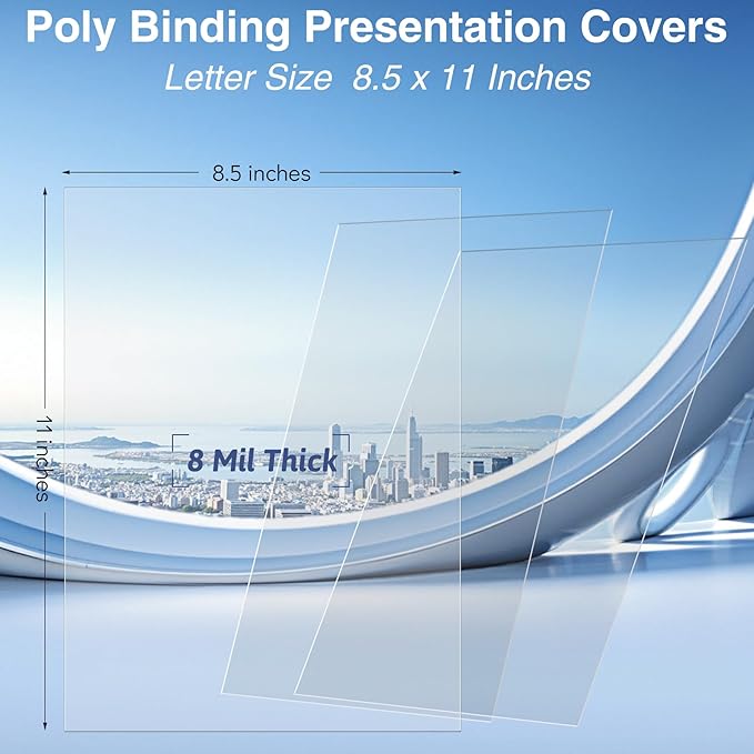 Ndsox 100 Pack Clear Binding Covers 8 Mil Polycover Report Cover Sheets 8-1/2 x 11 Inches Letter Size for Business Presentation Document Binding, Proposals, Office Supplies, Un-Punched, Square Corners
