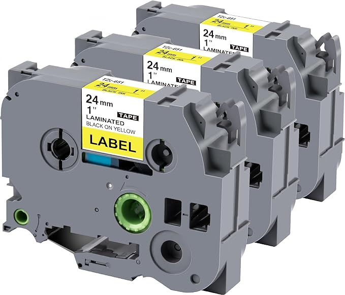 Weemay 3 Pack TZe651 24mm Black on Yellow Label Tape Compatible with Brother P-Touch Label Maker Tape TZe-651 TZe 651 TZ-651 TZ651 for PT-E500 PT-D600 PT-P750W PT-P900W Printer, 1 in x 26.2 ft