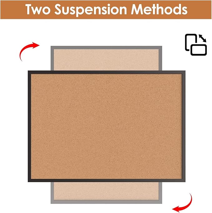 Board2by Cork Board Bulletin Board 24“ x 18”, Black Wood Framed Corkboard, Office Board for Wall Cork, Large Wall Mounted Notice Pin Board with 16 Push Pins for School, Home & Office