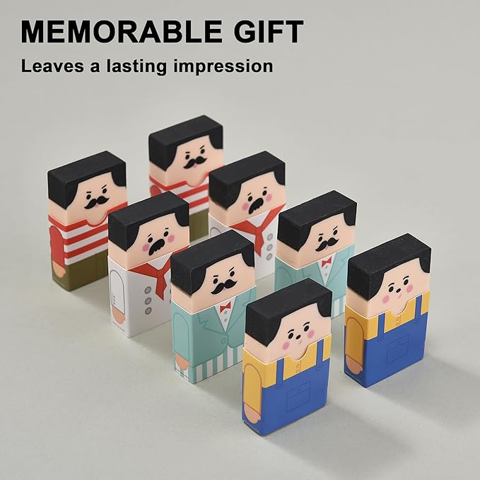 8Pcs Bald Guy Erasers, Erasers That Go Bald, Rub Get Bald Head Erasers, Fun Balding Man Erasers for School Classroom Rewards Party Favors
