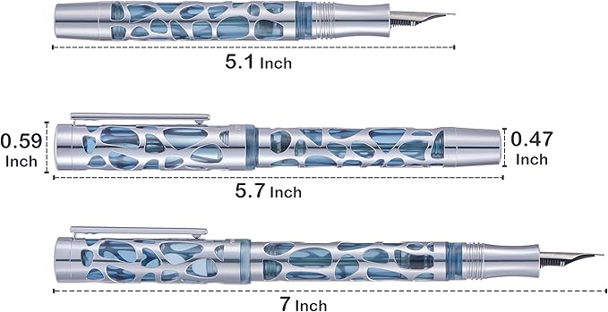 Asvine V169 Vacuum Filling Fountain Pen Extra Fine Nib, Water Drop Skeleton Transparent Blue Acrylic Pen Case Set