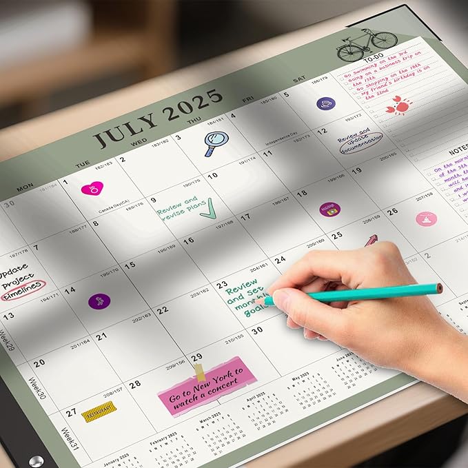 Gannyfer Desk Calendar 2025-2026, Large 18 Monthly Calendar 2025 22" x 17", July 2025 - Dec 2026, Academic Desktop Pad Calendar with To-Do List and Notes, Plastic Cover, Thick Paper, for Planning and Organizing(6 Stickers)