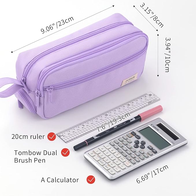 HVOMO Large Pencil Case High Capacity Holder Box Storage bag Desk Organizer Marker Pouch Pen For Middle School Office College Adult Girl and Boy(Purple)