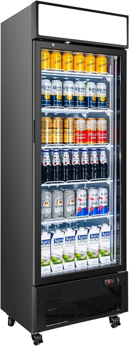 Commercial Display Refrigerator with Glass Door 12 Cu.ft Merchandiser Beverage Cooler Bar Black Drink Fridge for Convenience Stores, Supermarkets,Bars,Offices