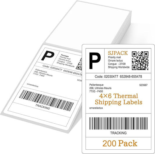 4" x 6" Thermal Labels, 200 Fanfold Labels, Direct Thermal Shipping Label Compatible with Nelko, Rollo, Zebra, Brother, Orgbro, Munbyn, Jadens Shipping Label Printer, Commercial Grade