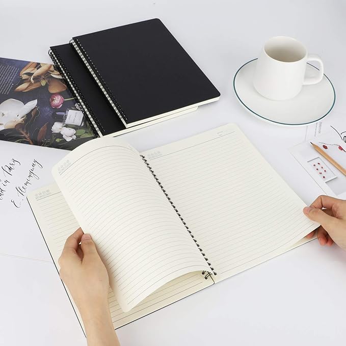 EUSOAR Spiral Lined Notebook, B5 3packs 7.3"x10.2" 120 Pages Black Hardcover Ruled Travel Writing Notebooks Journal, Memo Notepad Sketchbook, Students College Office Business Subject Diary Book