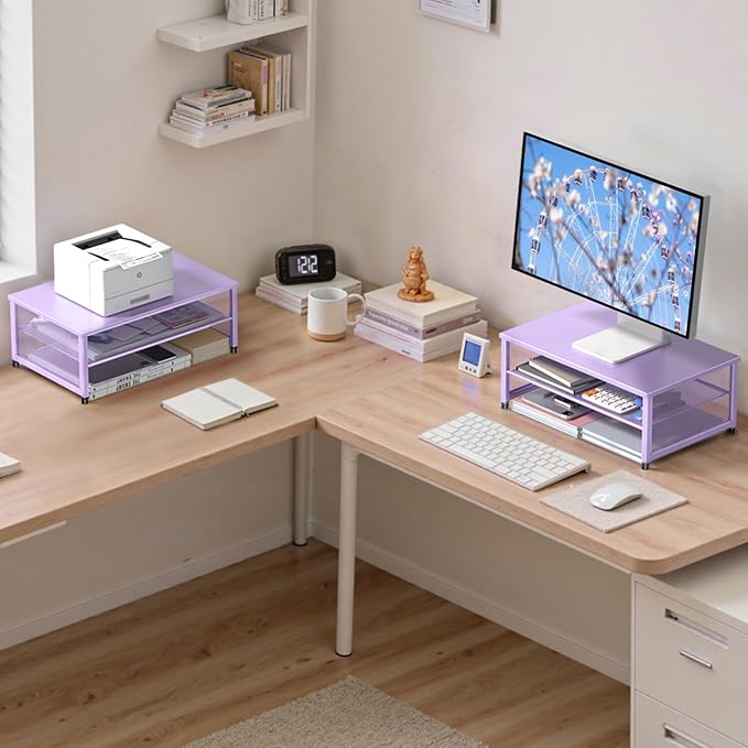 Computer Monitor Stand Riser, Desk Organizers and Accessories, Printer & Laptop Stand, Office Desk Accessories & Desktop Workspace Organizers for Office Supplies (Purple)