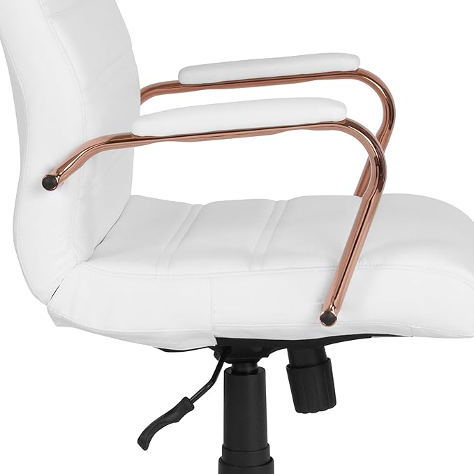 Flash Furniture Whitney High-Back Swivel LeatherSoft Desk Chair with Padded Seat and Armrests, Adjustable Height Padded LeatherSoft Office Chair, White/Rose Gold