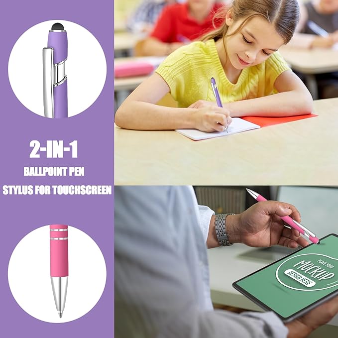 8 Pcs Blue Ink Ballpoint Pen with Stylus Tip 2 in 1 Stylus Ballpoint Pen Metal Pens Stylus Pen for Touch Screens School Office Coworkers (Multicolor Pink)