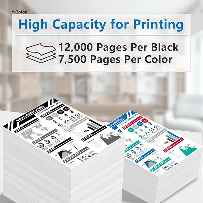 High Yield 6655 Toner Cartridge Replacement for Xerox 106R02744 106R02745 106R02746 106R02747 Toner Cartridge Compatible for Xerox WorkCentre 6655 6655i Printer (4-Pack B/C/M/Y)