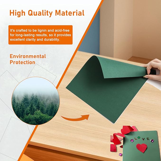 100 Sheets Dark Green Cardstock 8.5 x 11 Scrapbooking Paper, 75lb Heavyweight Green Construction Paper Card Stock for DIY Cards Making, School Crafting, Office Printing, Birthday, Memos
