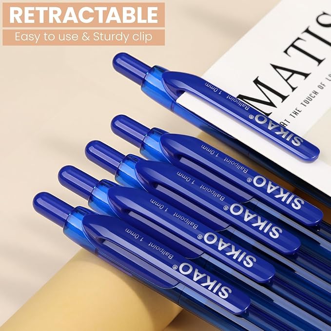 Blue Pens Bluk | 60 Pack Durawrite Retractable Ballpoint Smooth Writing | Ball Point Click Pens Blue Ink 1.0mm with Clear & Vivid Lines for Servers School Office Supplies, Lapiceros