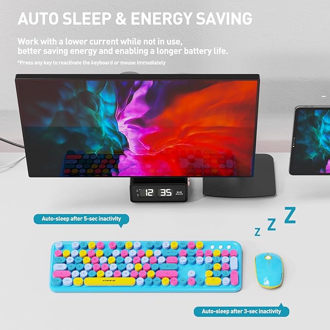 Wireless Keyboard and Mouse Combo, 2.4 GHz Wireless Full-Sized Typewriter Gaming Keyboard with Round Keycaps for Windows, Computer, Desktop, PC, Laptop (Blue)