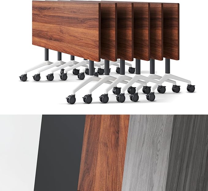 Conference Room Table, Folding Conference Tables,Thicken Grey Tabletop,Flip Top Wooden Seminar Meeting Room Table for Conference Room Offices (6, Walnut, 61.0“)